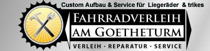 logo fahrradverleih am goetheturm liegeradservice Logo des Fahrradverleihs am Gottherturm mit Werkzeugsymbolen.